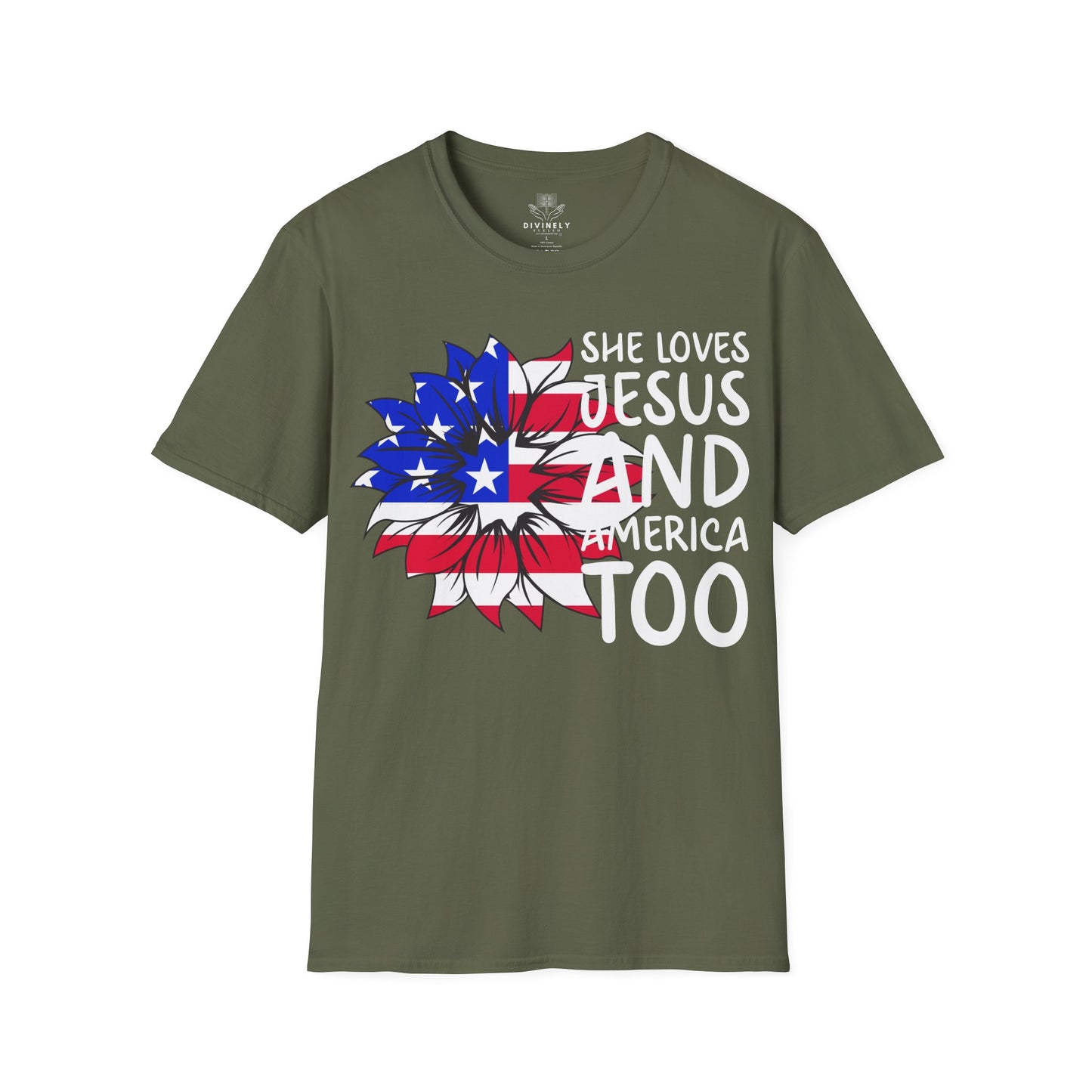 4TH Of July She Loves Jesus Flower Flag Patriotic T-Shirt