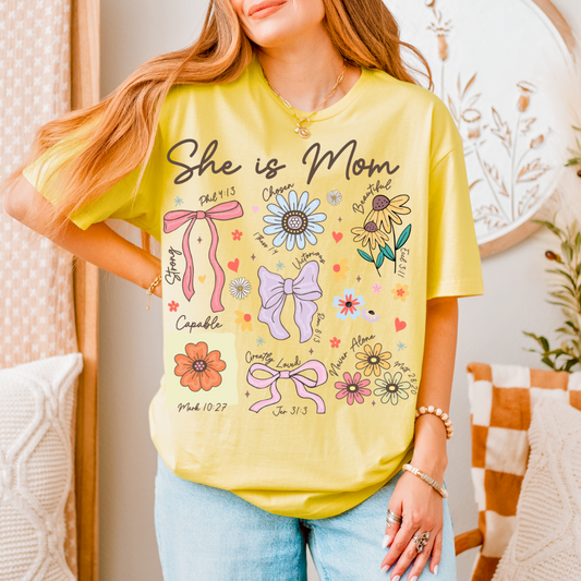 She is Mom Floral Bow T-Shirt