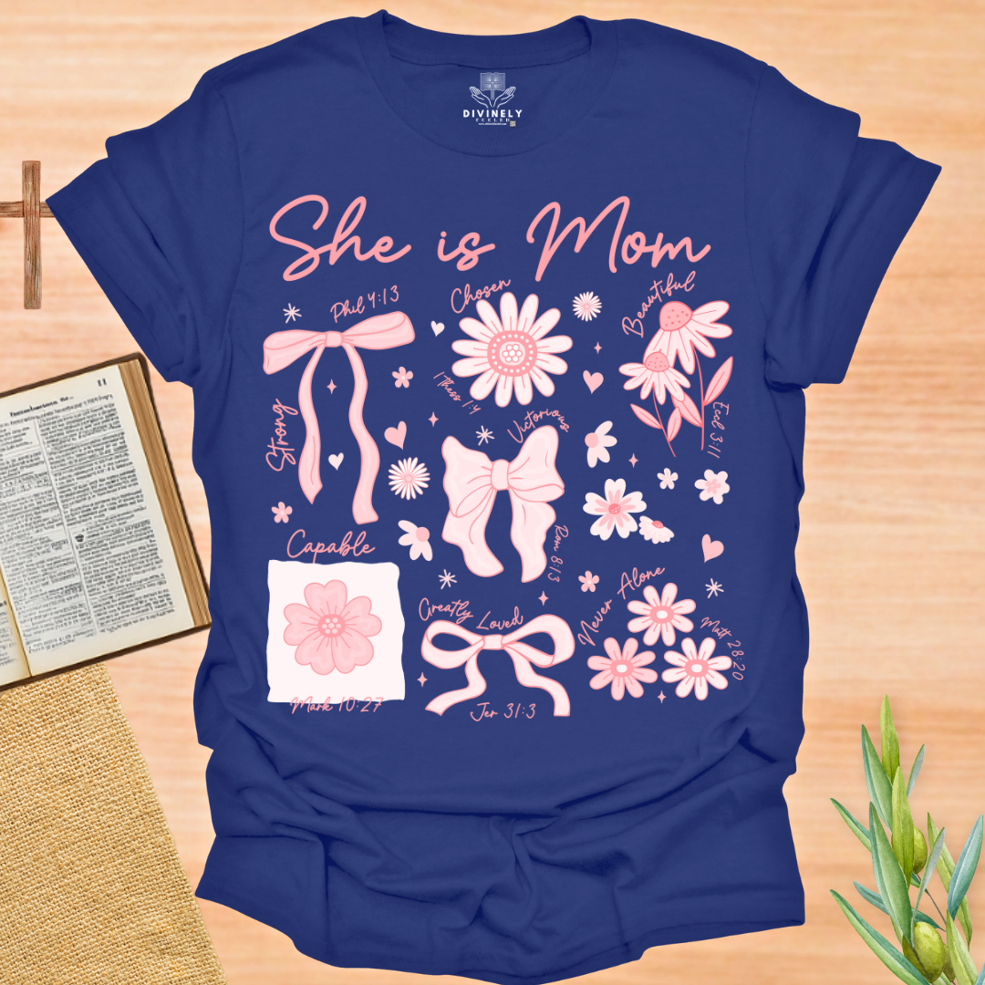 She is Mom Floral Bow T-Shirt