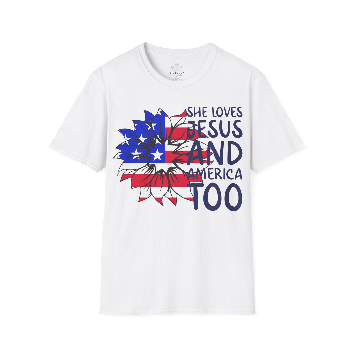 4TH Of July She Loves Jesus Flower Flag Patriotic T-Shirt