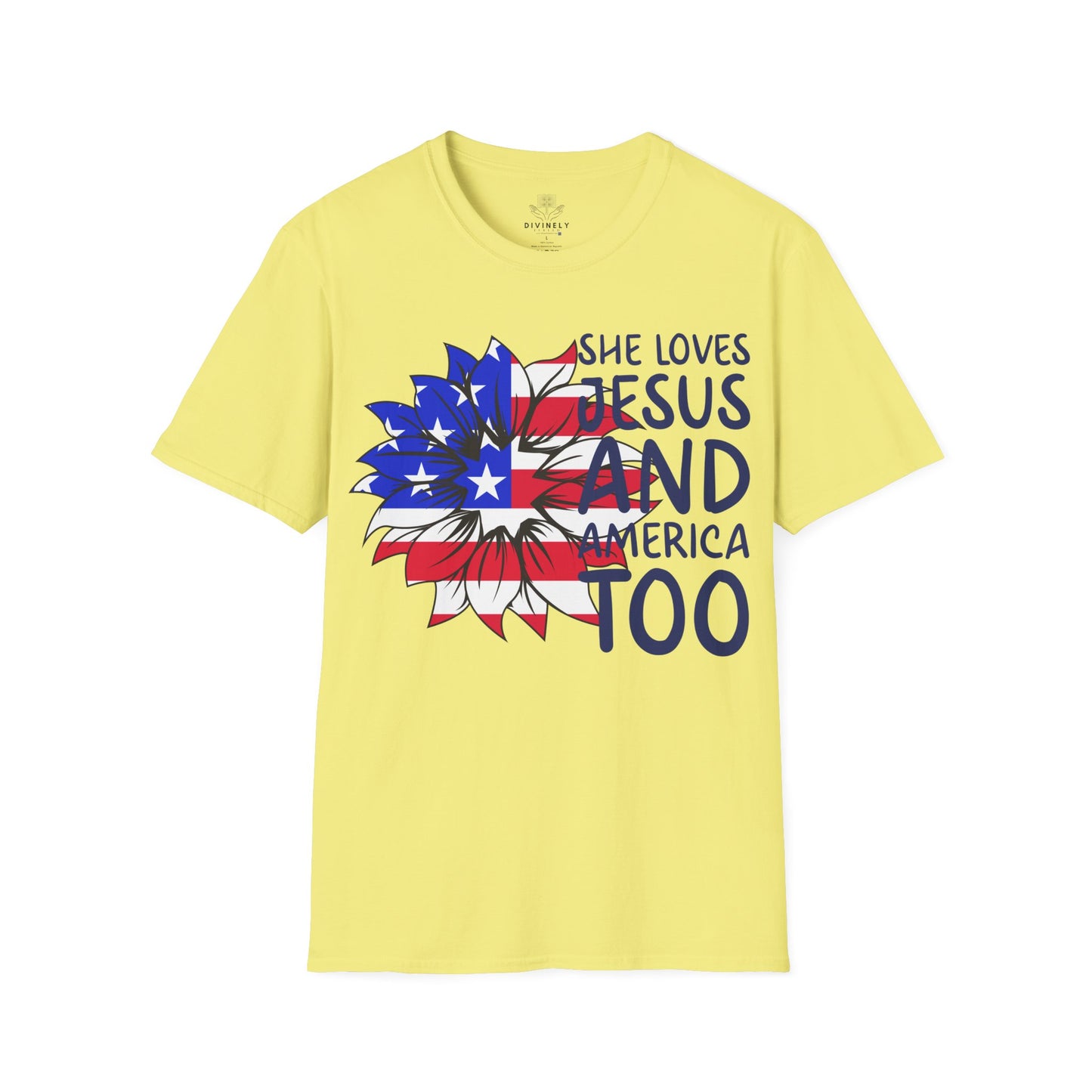 4TH Of July She Loves Jesus Flower Flag Patriotic T-Shirt