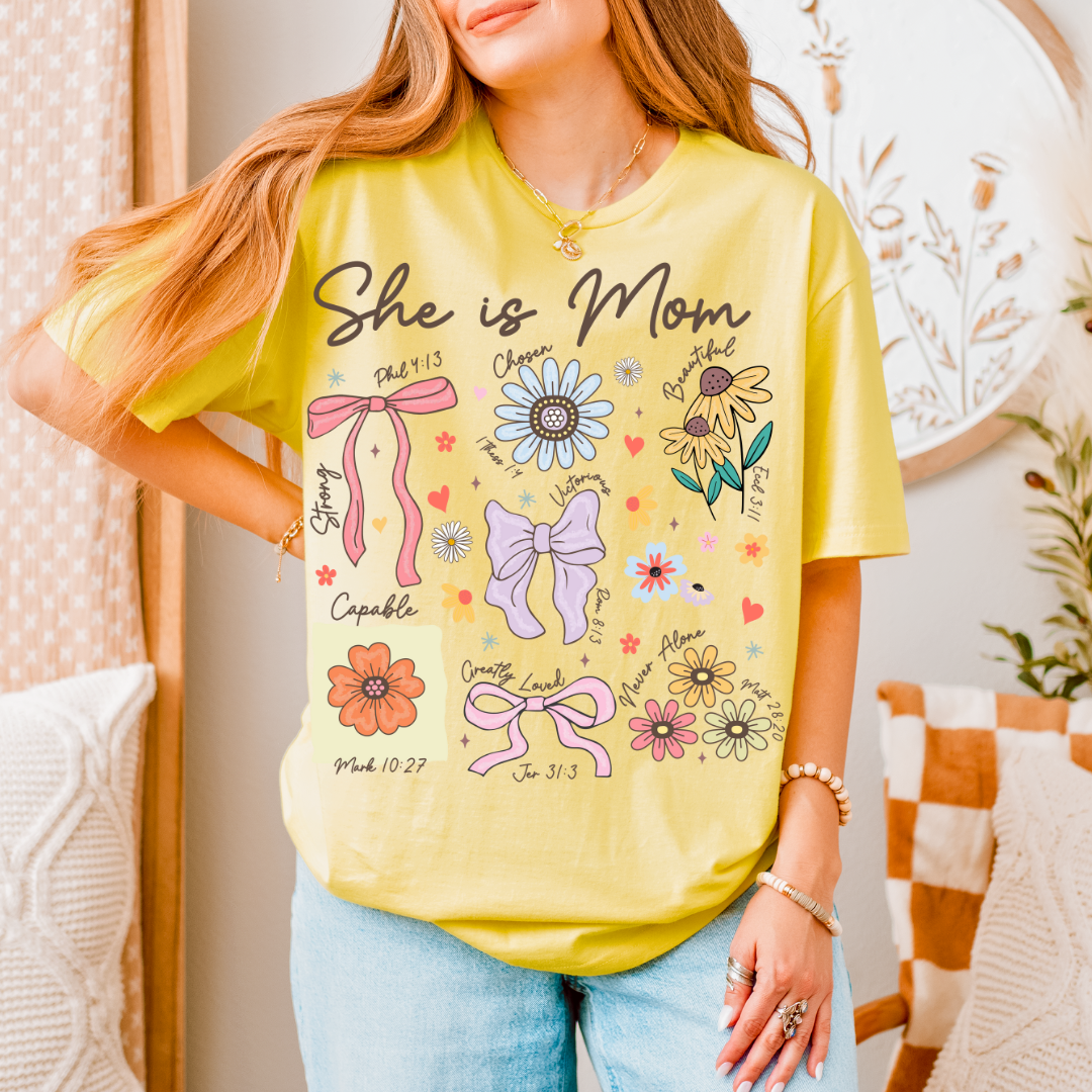 She is Mom Floral Bow T-Shirt