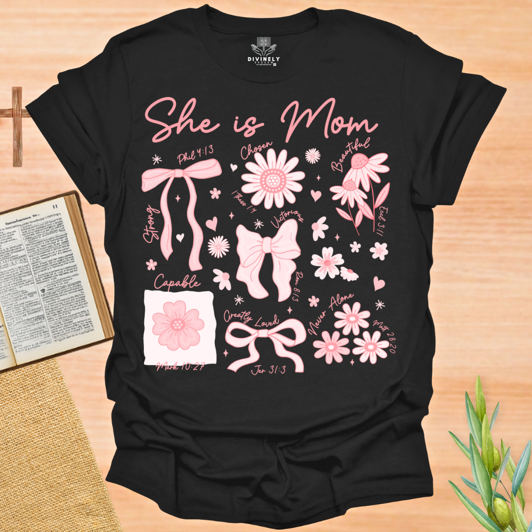 She is Mom Floral Bow T-Shirt