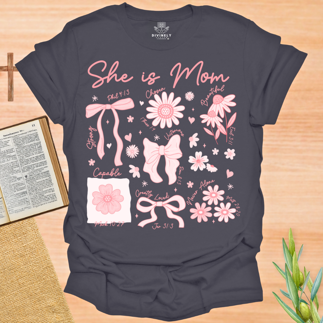 She is Mom Floral Bow T-Shirt