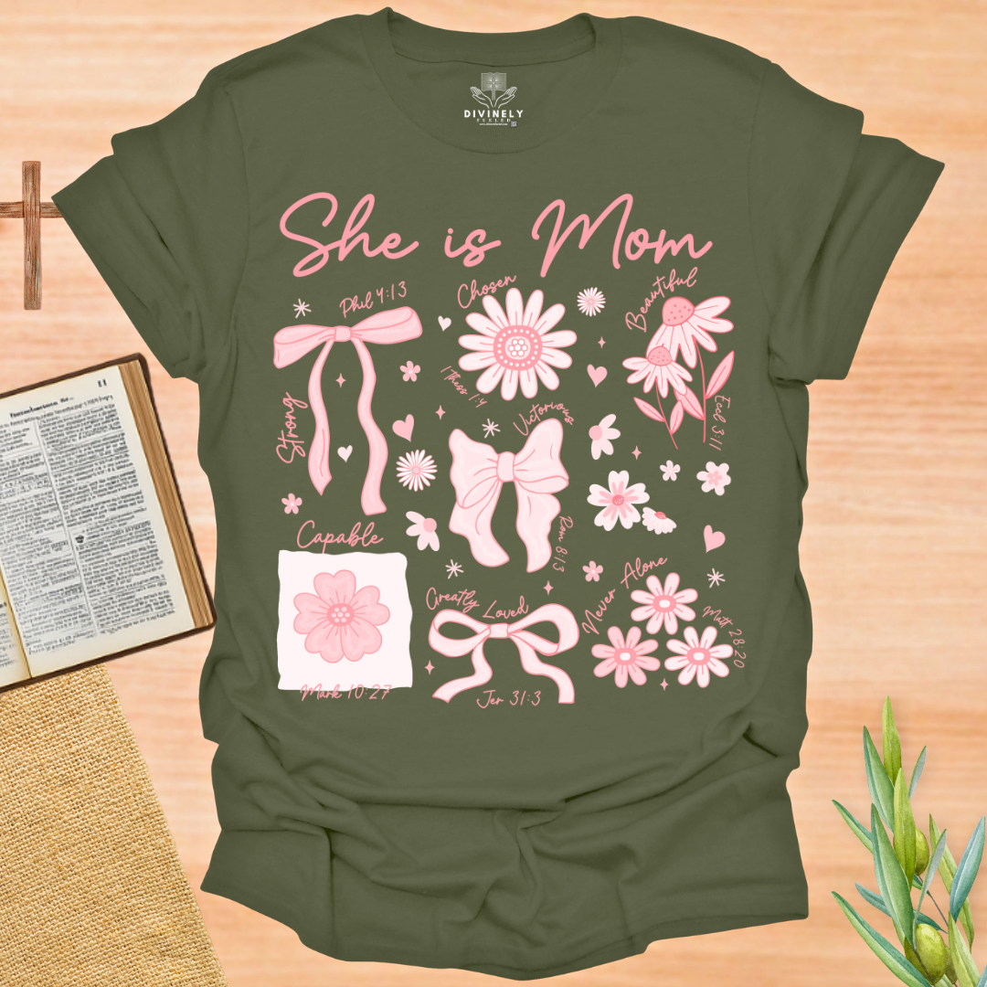 She is Mom Floral Bow T-Shirt