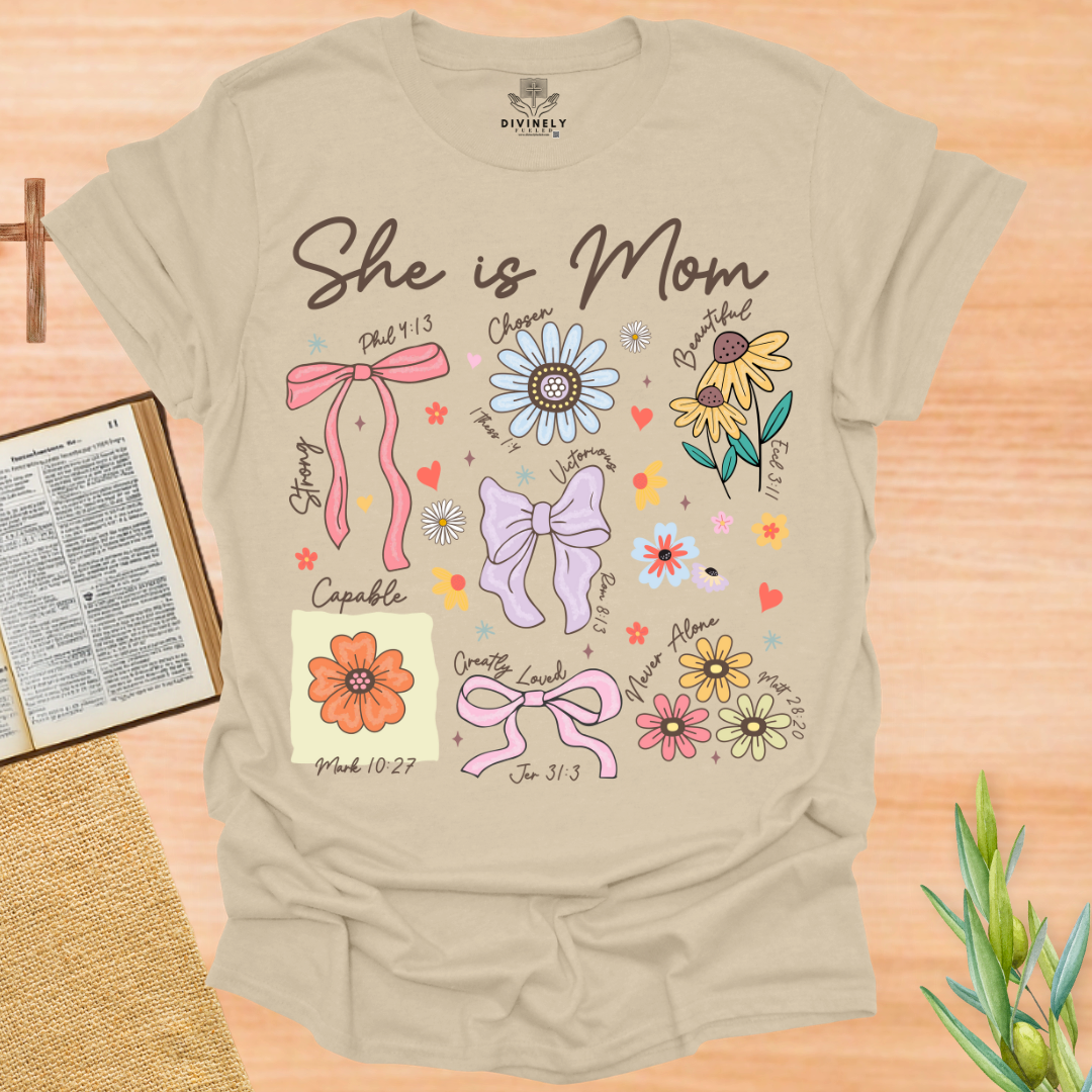 She is Mom Floral Bow T-Shirt