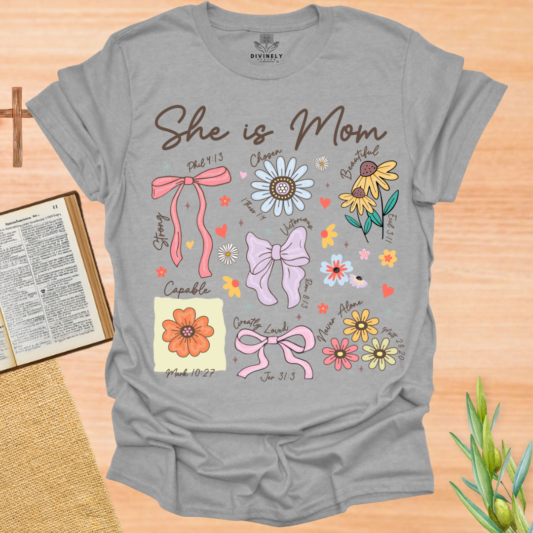 She is Mom Floral Bow T-Shirt