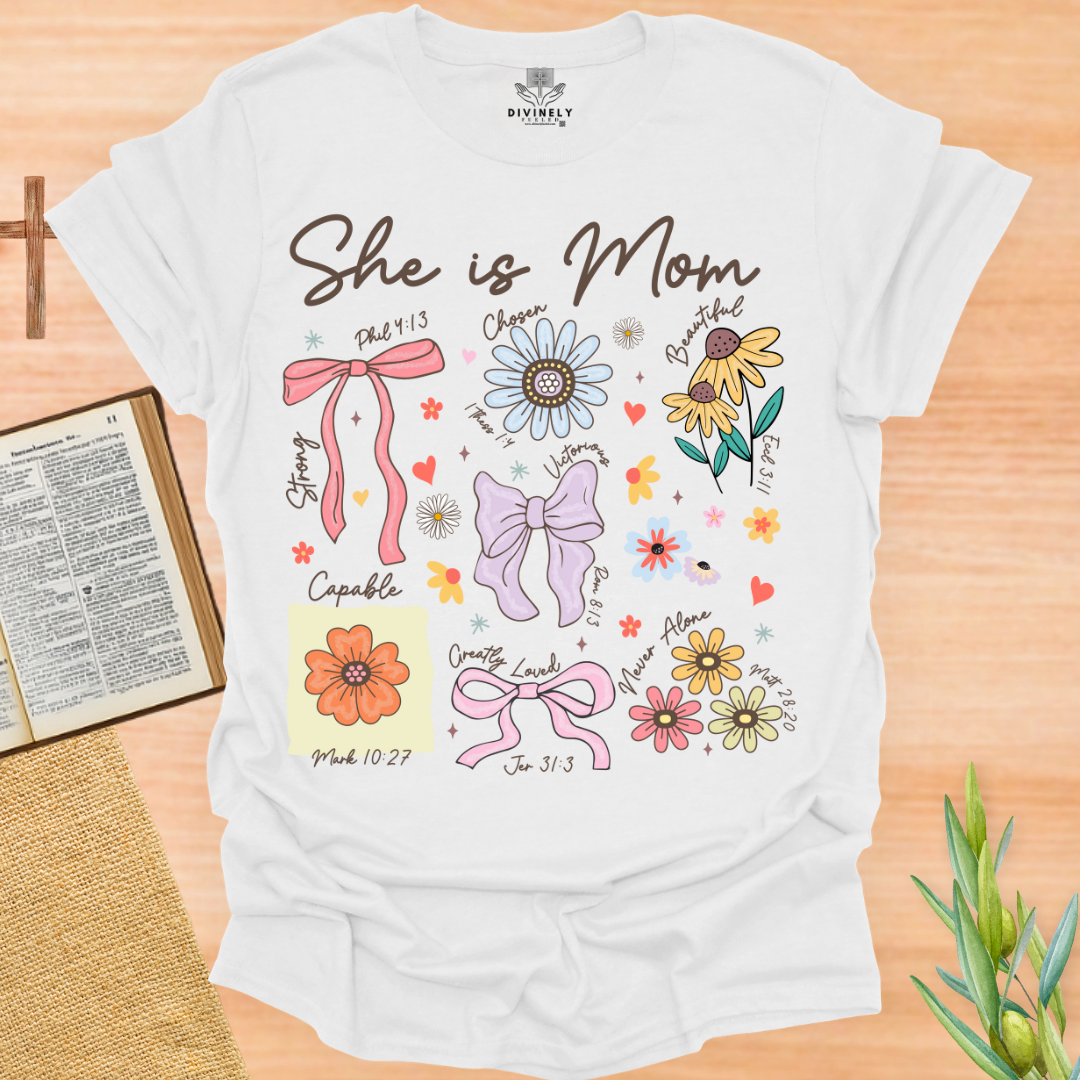 She is Mom Floral Bow T-Shirt